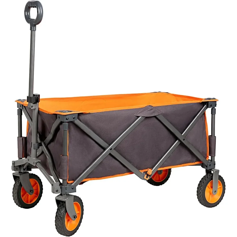 

Collapsible Folding Wagon, Push Pull Foldable Beach Wagon Cart with All-Terrain Wheels, Heavy Duty Utility Grocery Wagon