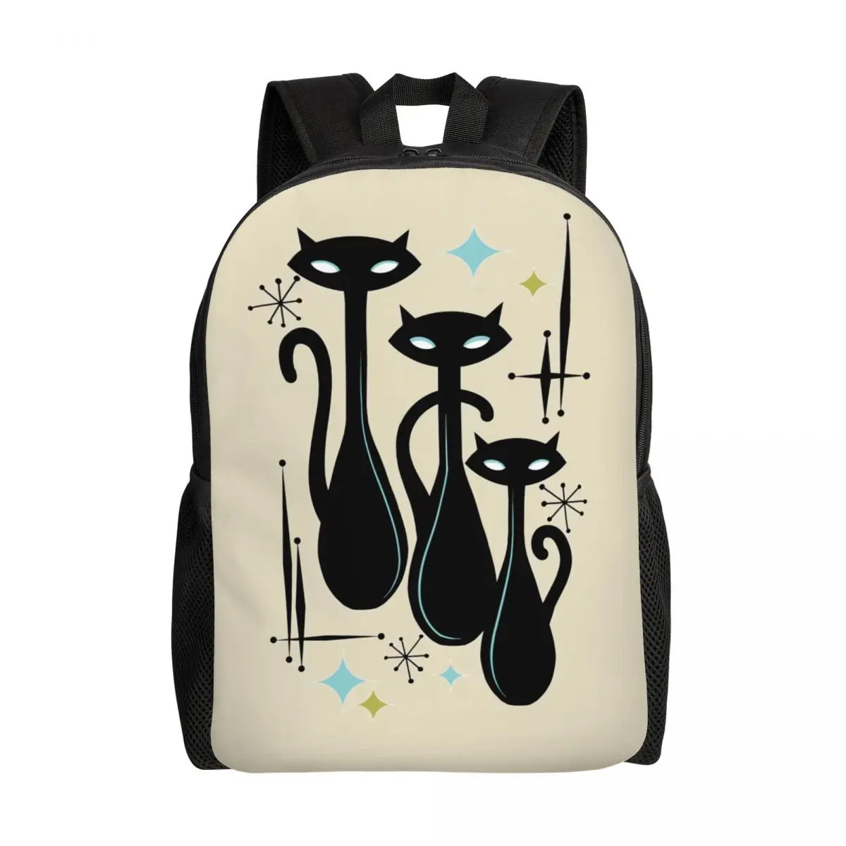 

Customized Modern Meows Atomic Age Black Kitschy Cats Backpack Women Men Basic Bookbag for College School Bags