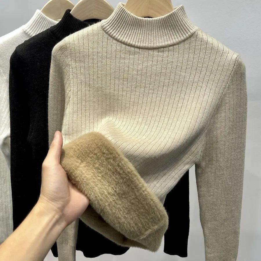 Women's sweater Autumn winter 2024 new loose women's sweater with fleece and thick knit base