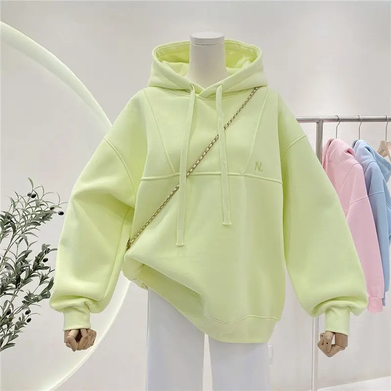 2026 New Oversize Hoodie Women Fleece Lined Thick Warm Pullover Streetwear Top