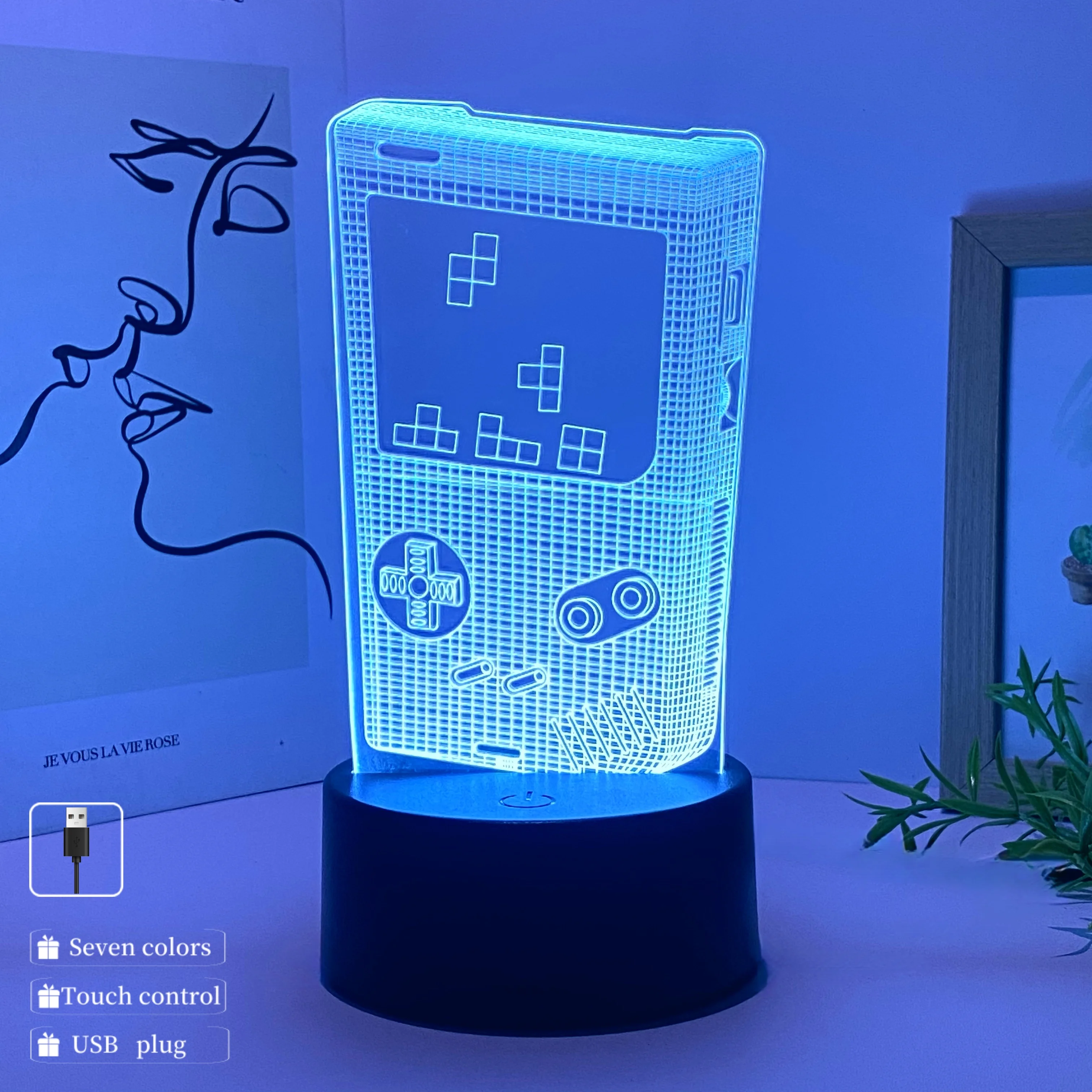 1pcs game model 3D night light, USB gift table light, study atmosphere decorative light, bedroom with night light.