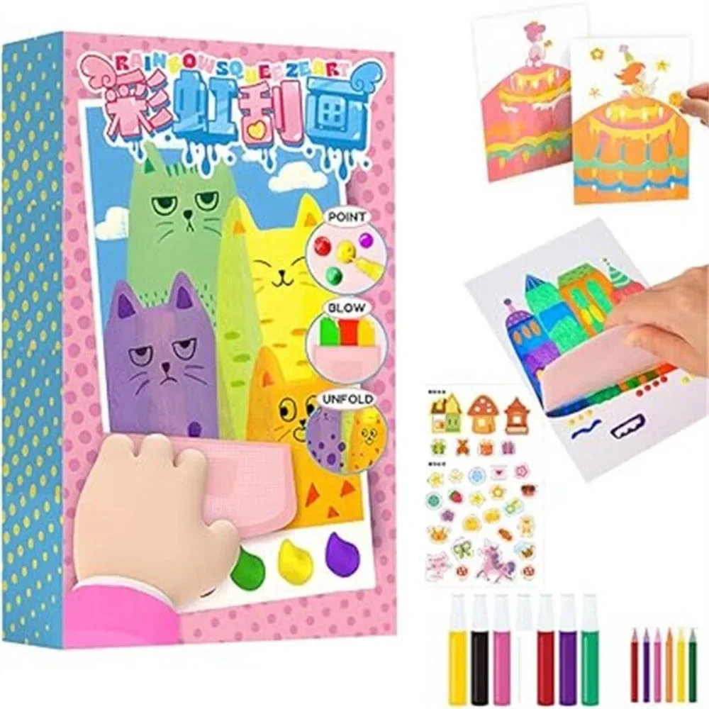 Drawing Papers Squeegee Art Paint Kit DIY Material Painting Art Supplies Color Scratch Painting Animal Pattern