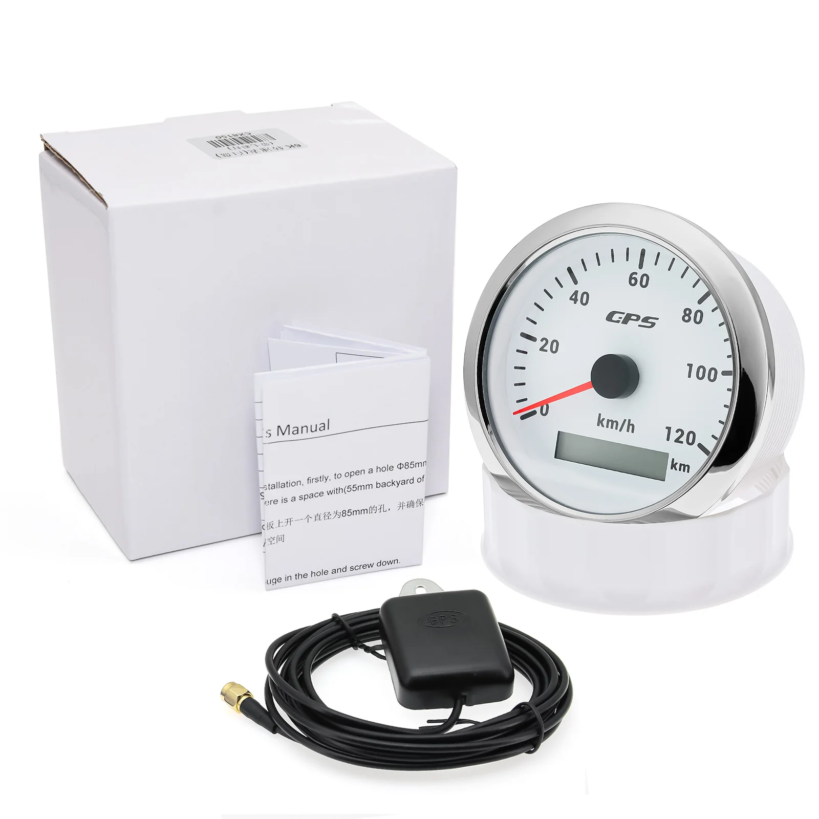 Pengukur Speedometer GPS Tahan Air IP67 85MM 7 Warna Lampu Latar 0 ~ 120KMH Pengukur Kecepatan Motor Mobil Perahu dengan Antena GPS 12V24V