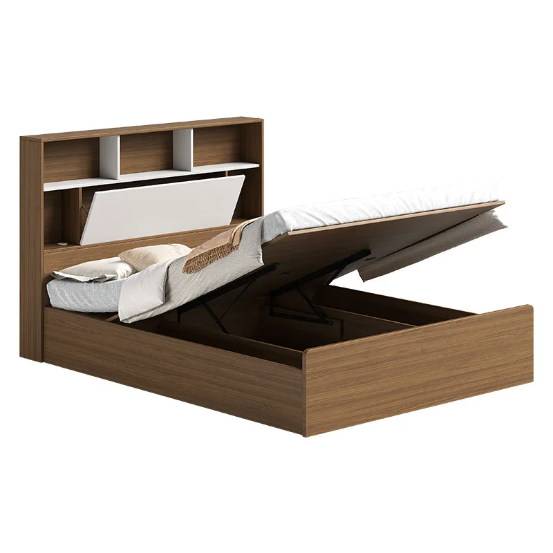Master bedroom 1.8 meters double bed, high box storage bed, simple and modern, small apartment, storage flush bed