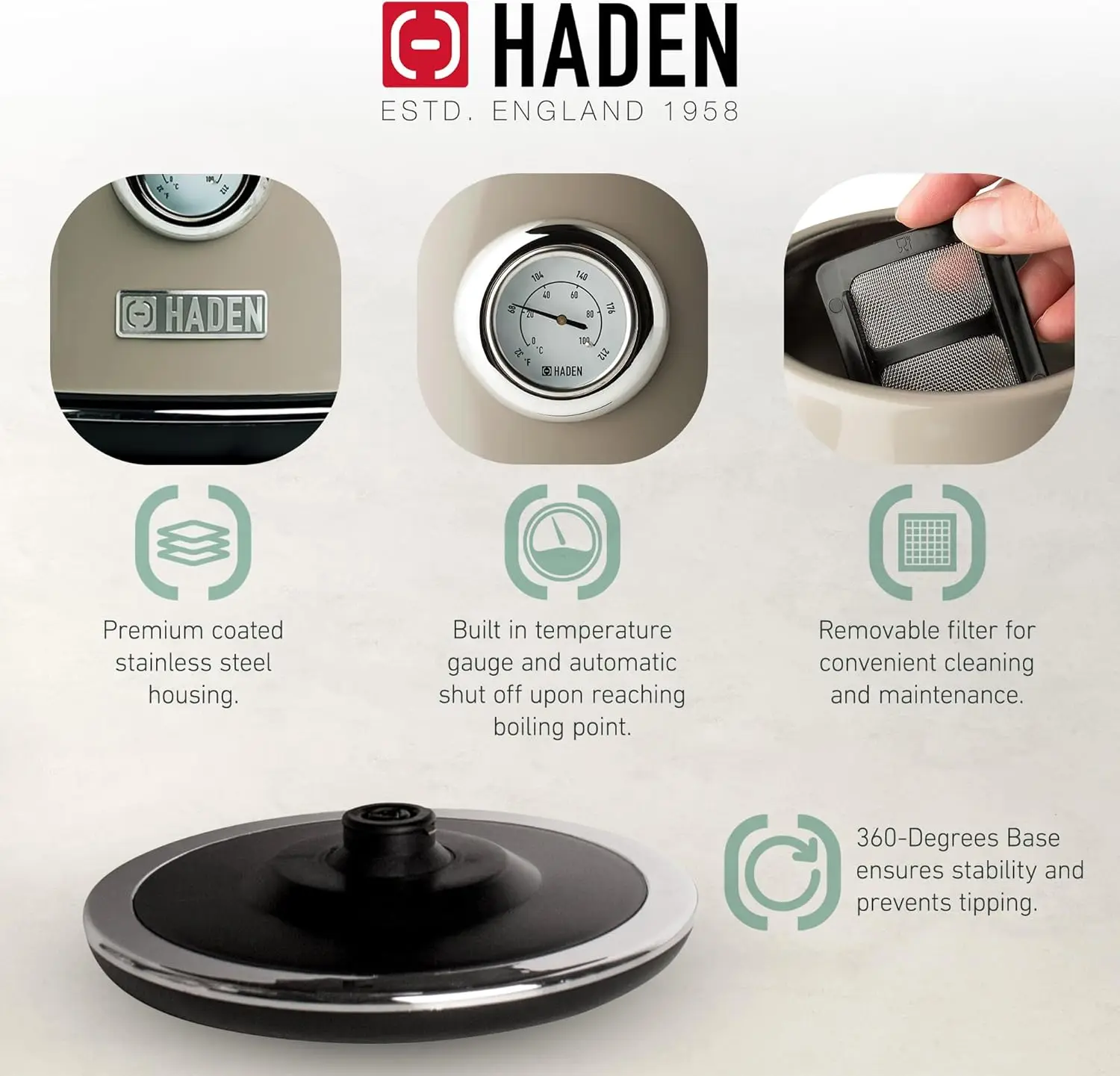 Wide Slot Stainless Steel Toaster Bundled with 1.7 Liter Stainless Steel Electric Kettle with 360-Degree Base, Putty & Chrome