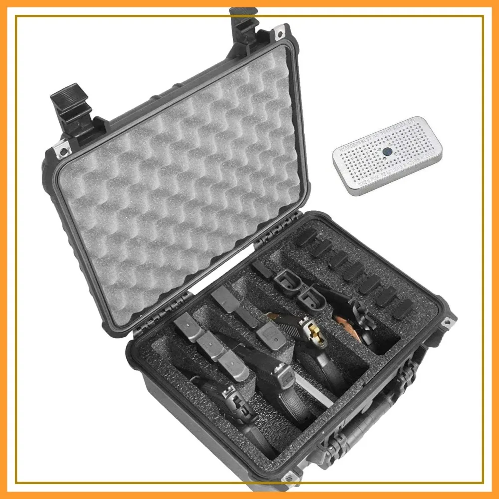 

Heavy Duty Waterproof Case for 4 Pistols & 16 Magazines, Pre-Cut Foam, Silica Gel Canister, Upgraded Gen-2
