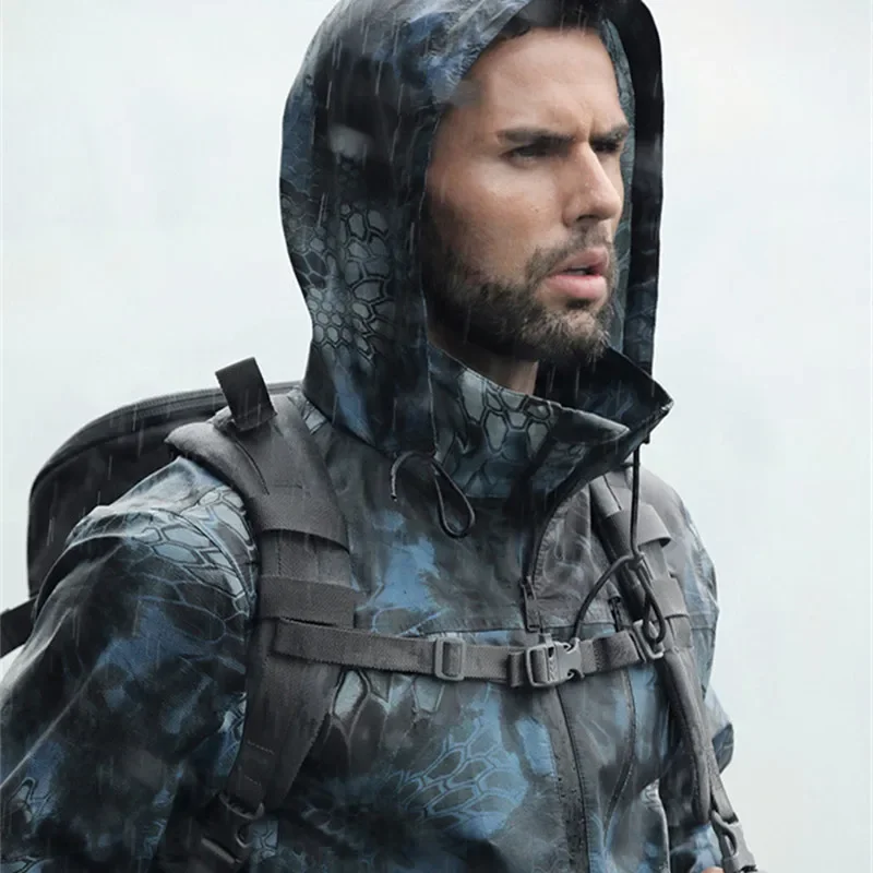 Lightweight Waterproof Breathable Camo Hooded Coat Windbreaker Outdoor Hiking Hunting Climbing Military Training Tactical image 4