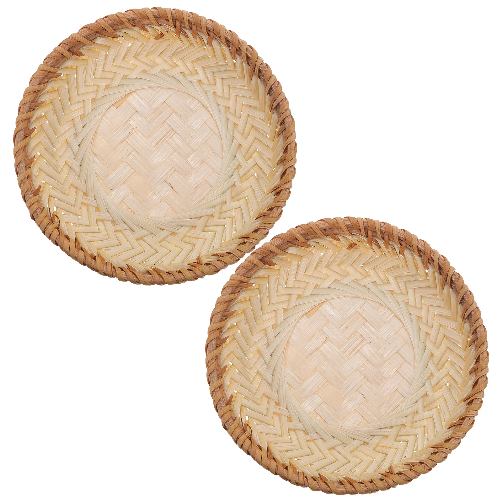 Cesta redonda de bambu para lanche, 2 peças, 5,89x0,98 polegadas, recipiente de armazenamento de alimentos, organizador de balcão de cozinha para pão, nozes e frutas