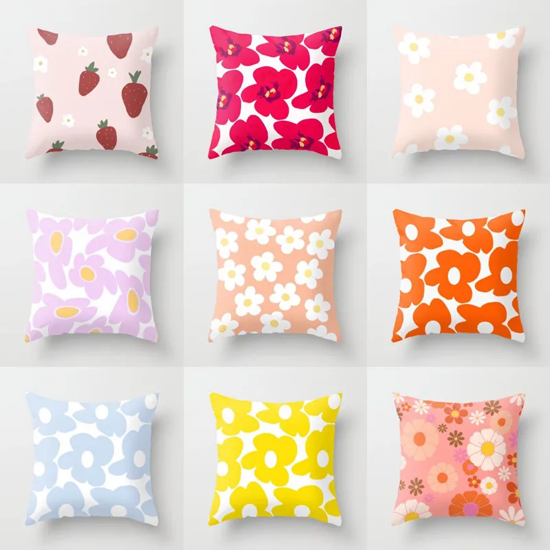 Nordic Modern Flower Pillow Combination Orange Plant Pillow Sofa Cushion Pillowcase Office Cushion Afternoon Nap Pillow