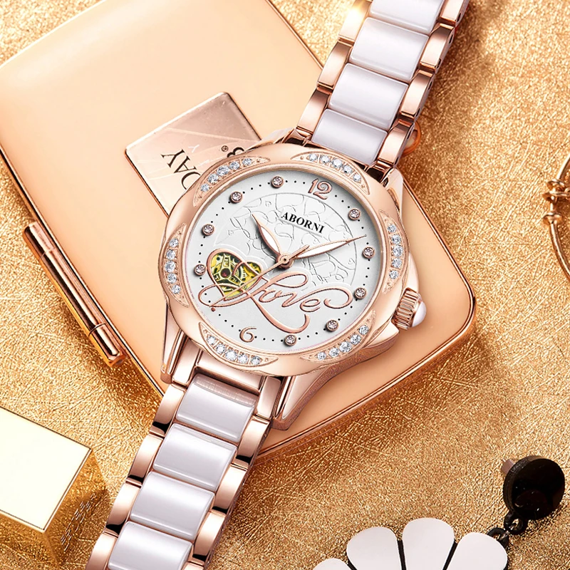 ساعات آلية نسائية طبيعية للنساء والفتيات هدايا مجوهرات بحزام فولاذي للسيدات ساعات يد أوتوماتيكية ساعات Relogio Feminino
