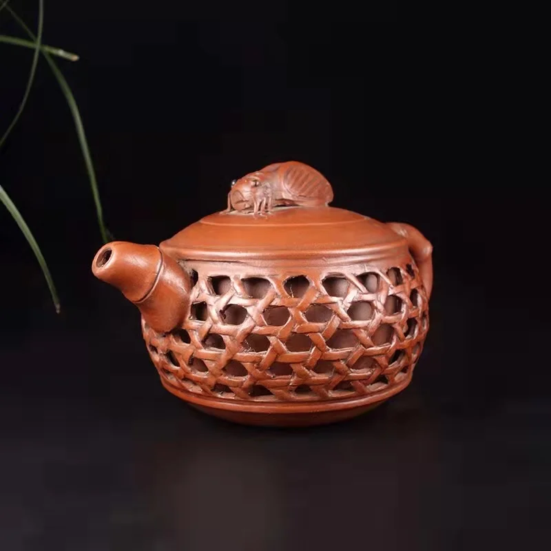 Unique Old Chinese YiXing Handcraft puyple Clay Teapot,basket shape, with mark, Free shipping