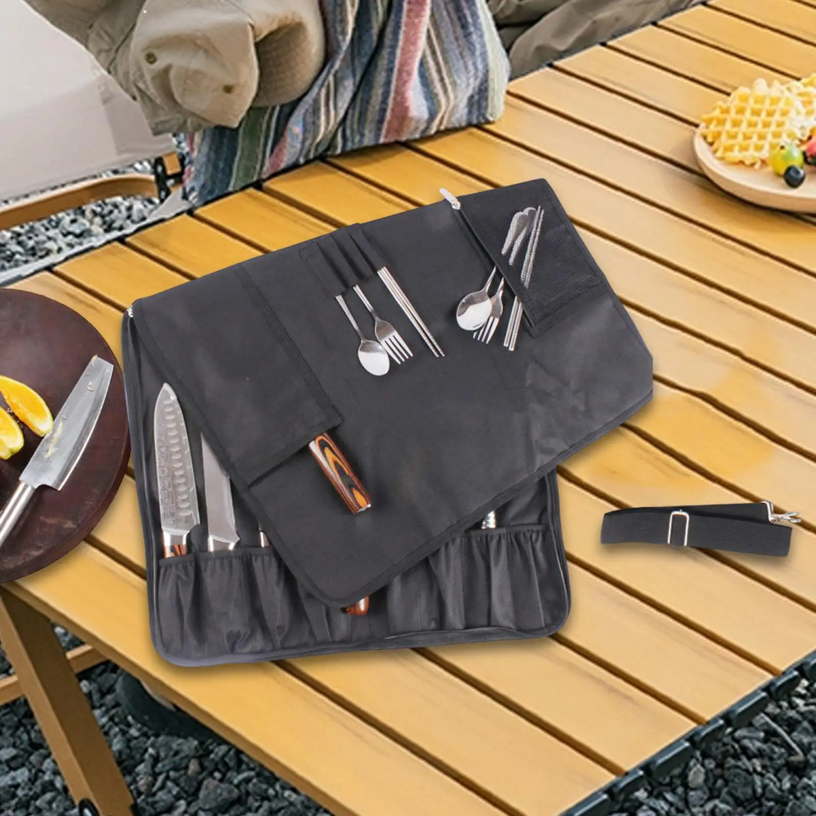 

Knife Roll Bag Portable Large Capacity with Slots Holder Foldable Organizer for Outdoor Sports Cooking Picnic Travel Barbecue