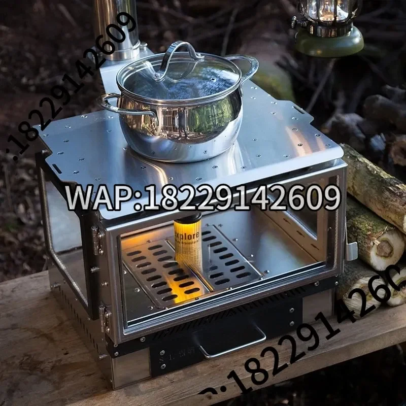 Outdoor Wood Stove Tent Heater Stainless Steel 3 Glass Fire Observation Fireplace Brazier with Chimney Camping Furance New