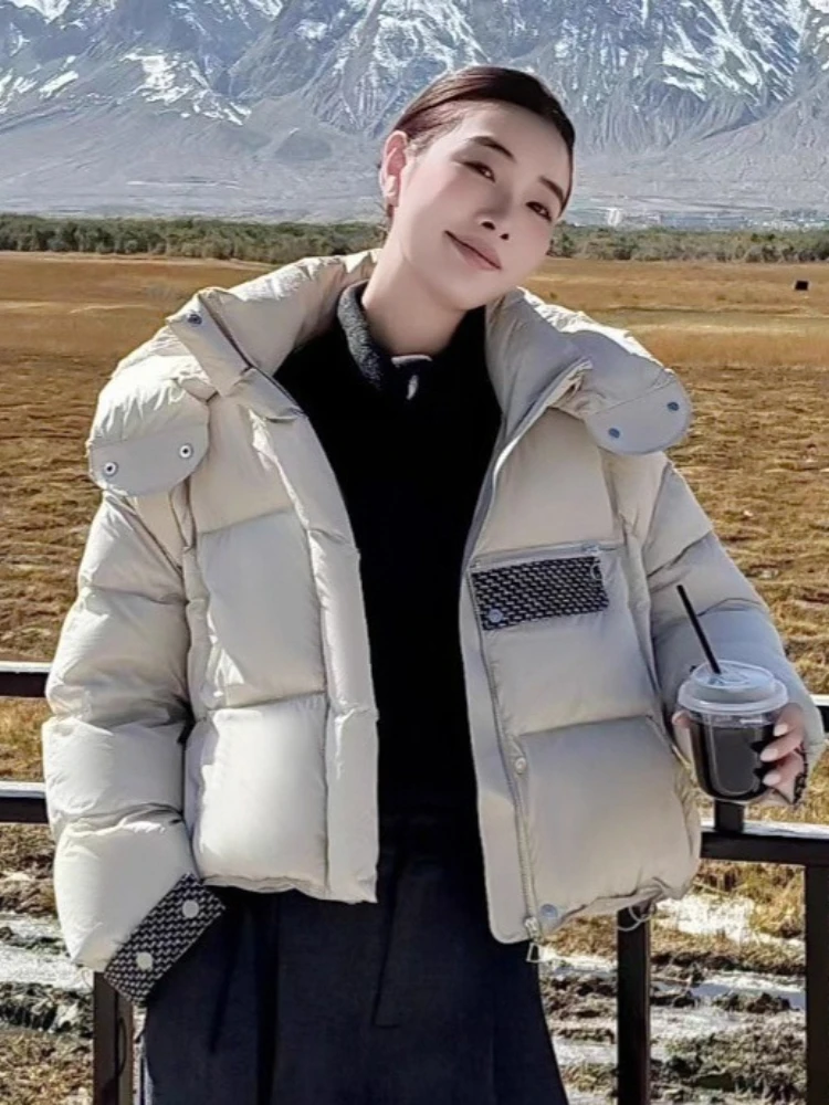 

2025 New Down Jacket Women's Winter Korean Loose Hooded Bread Suit Parkas Thickened Warm 90 White Duck Puffer Coat Outwear