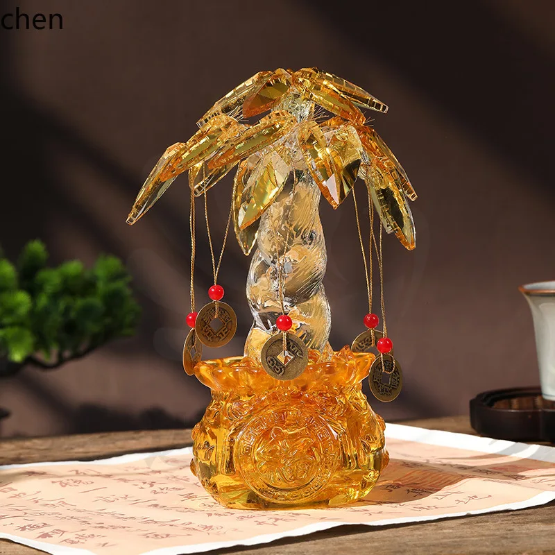 Zml citrine glass crafts lucky tree ornament money tree fortune tree home decoration