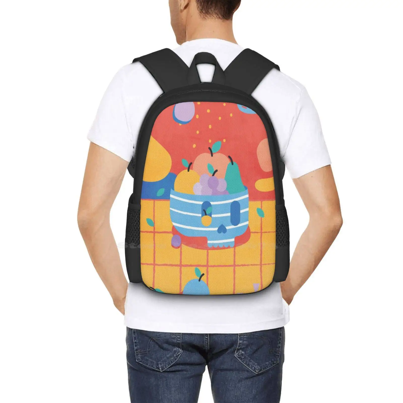 Skull Fruit Bowl School Bags Travel Laptop Backpack Skull Bowl Fruits Abstract Pattern Pop Pastel Colors