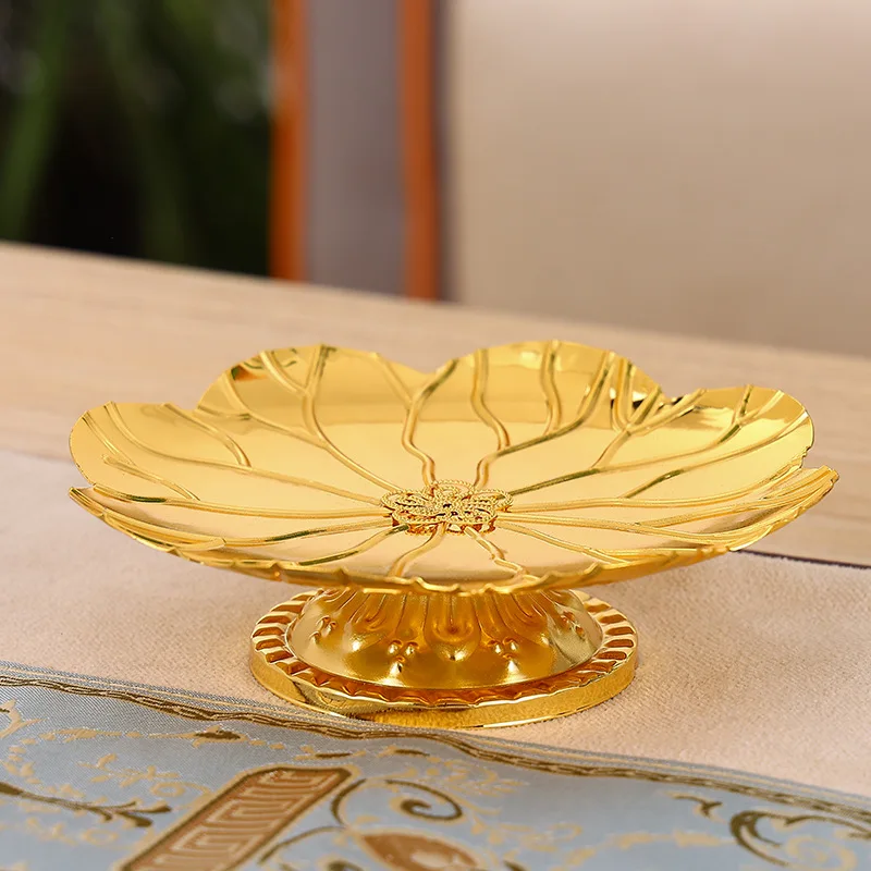 Antique Gold Metal Dessert Plates Embossed Pattern Decorative Fruit Plate for Wedding Party Banquets Events Tableware Decor
