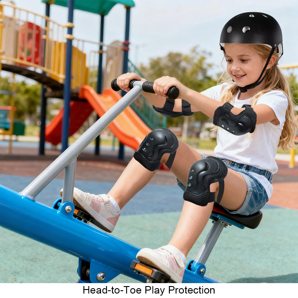 7-teiliges Kinder-Fahrradhelm-Set mit Knie- und Ellbogenschützern, Handgelenkschützern, verstellbarer Sicherheitshelm für Kleinkinder von 3-10 Jahren, Jungen und Mädchen – Detail 12