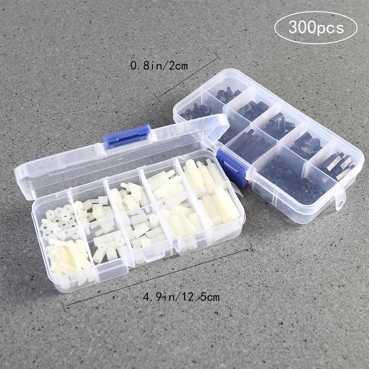 300Pcs Nylon Hex Nut Assortment Kit 180 Black 120 White Industrial Grade Nylon Plastic Screw Fasteners Standoff Spacer for DIY