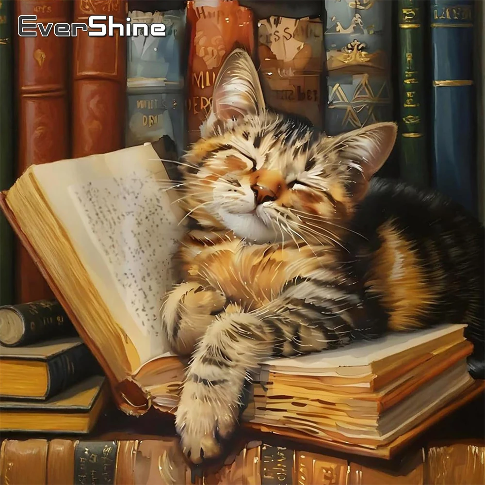 Evershine DIY Katze Diamant Malerei Tier Bild von Strasssteinen Vollquadrat Rund Diamant Mosaik Buch Studie Handgemachtes Geschenk