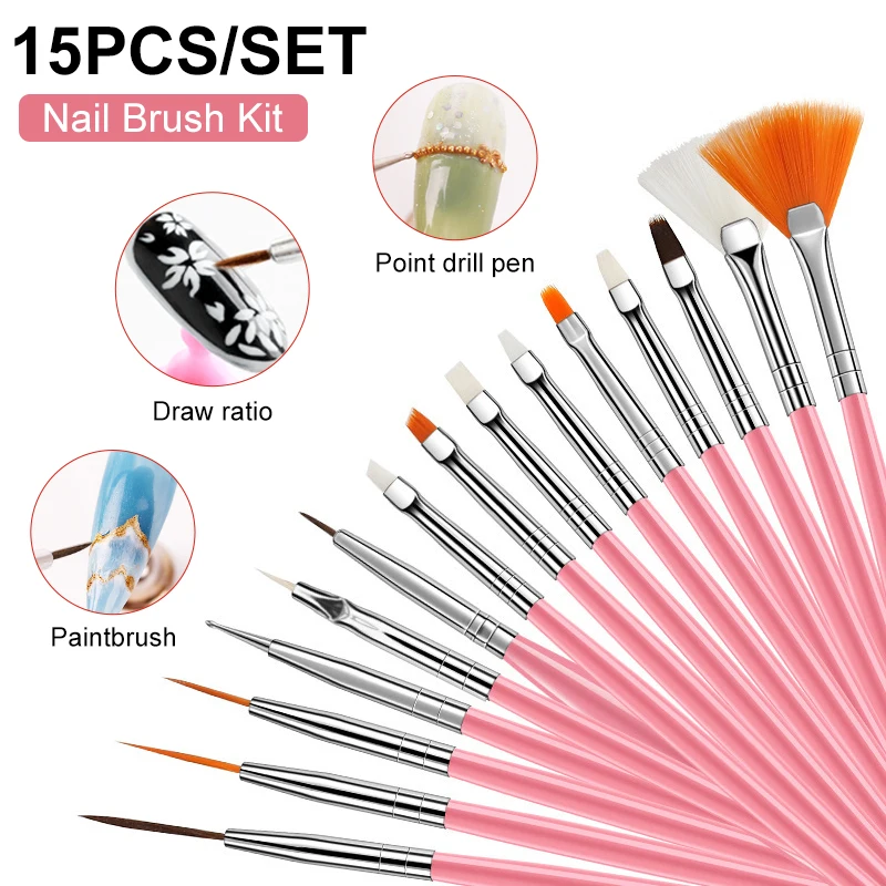 15 Teile/satz Multifunktionale Nail art Pinsel Acryl UV Gel Zeichnung Punktierung Maniküre Nail art Design Werkzeuge Gel Nagel Pinsel