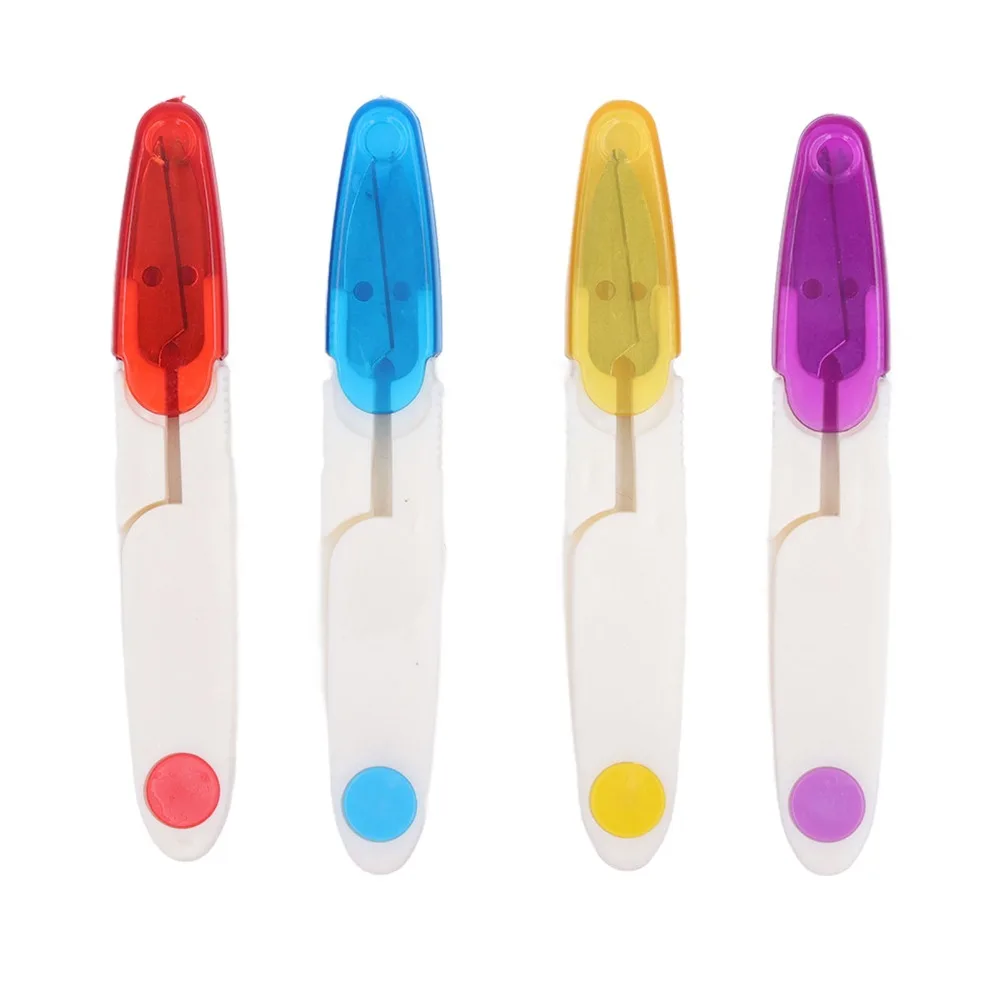 4pcs Portable Plastic Handle Thread Snips Safety Cover U-Type Design Embroidery Scissors Sewing Scissors For DIY Sewing