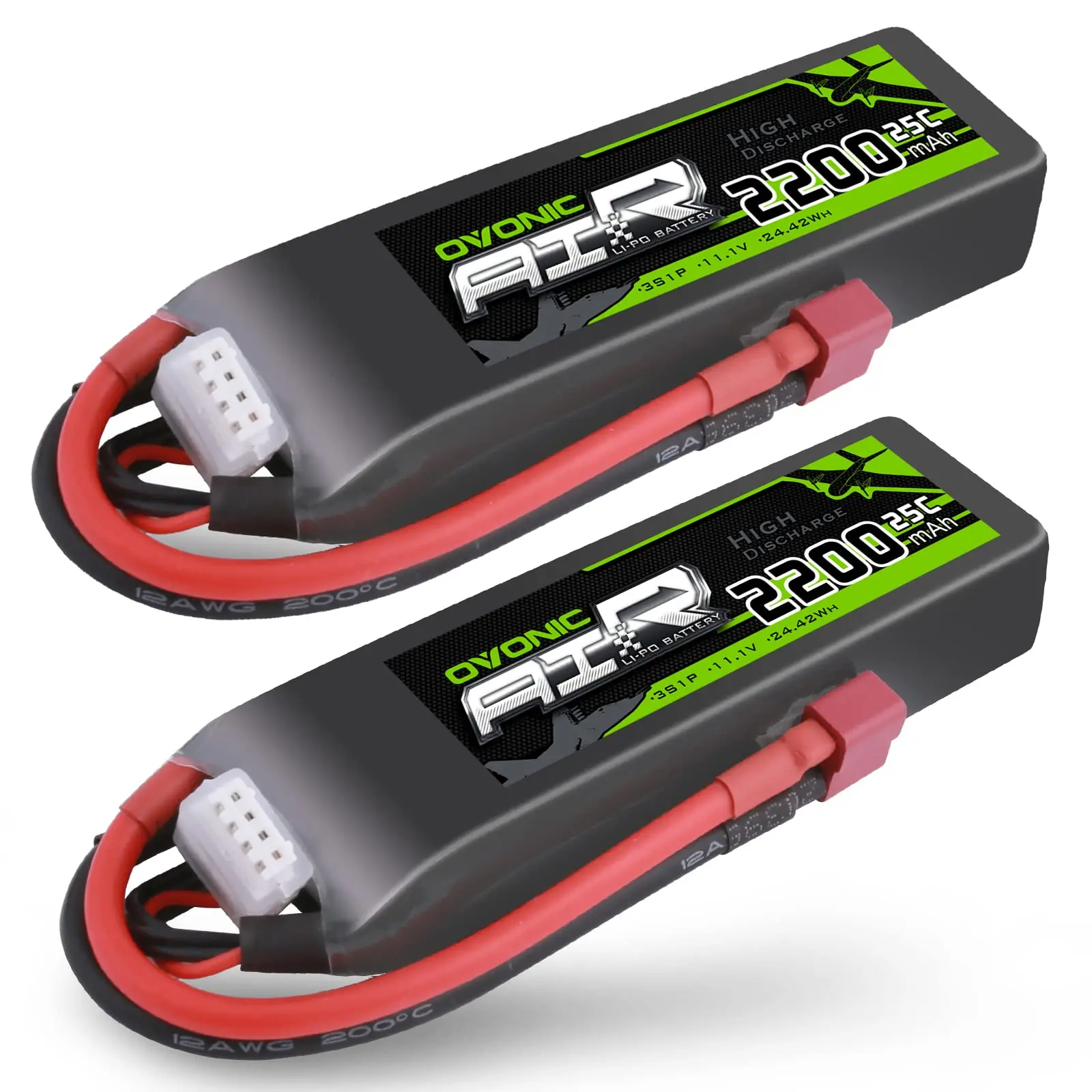 بطارية ليبو OVONIC 3S 25C 2200mAh 11.1V مع قابس T لطائرة هليكوبتر RC كوادكوبتر RC قارب شاحنة سيارة (عبوتان)