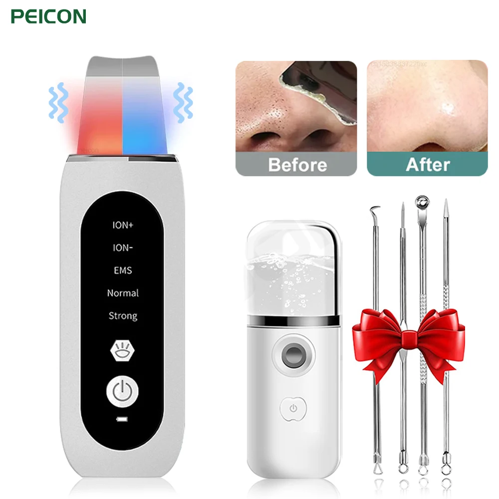 Ultrasonic Skin Scrubber Peeling Acne Blackhead Remover Ultrasonic EMS Ion Acne Pore Face Deep Cleaning Facial Shovel Cleaner