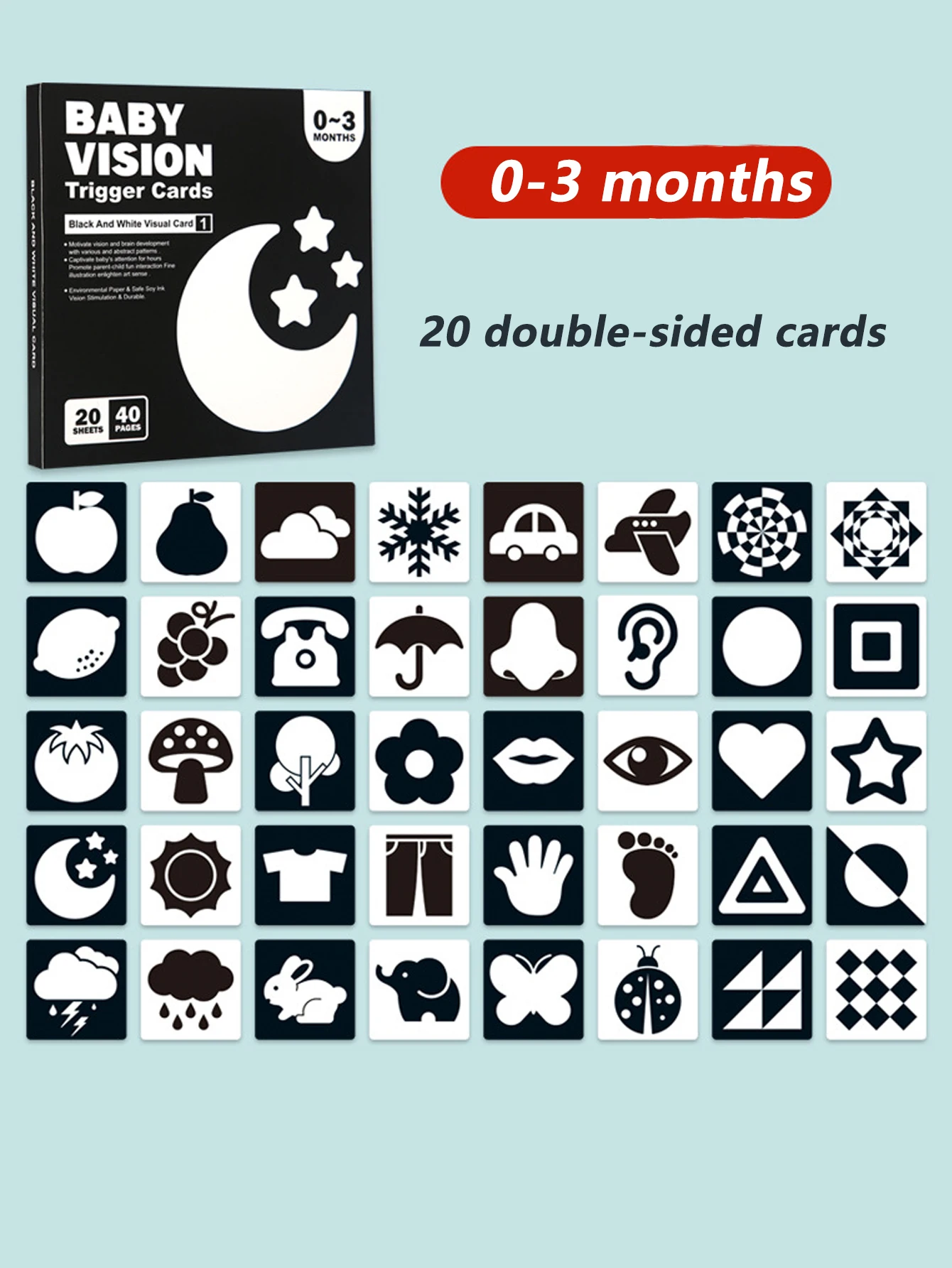بطاقة بيبي مونتيسوري باللون الأسود والأبيض، بطاقات أنشطة تعلم التحفيز البصري عالية التباين، هدية للتعليم المبكر للرضع #4