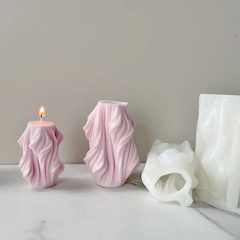 

3D Geometrically Wave Irregular Silicone Mold Handmade Candle Making Stripe Modern Spiral Column Cake Decoration Clay Resin Mold