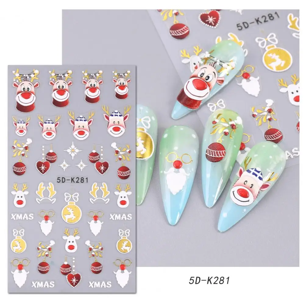 Easy-to-use Nail Stickers Festive Snowflake Bear Lantern 5d Glitter Christmas Nail Stickers for Engraved Winter Xmas Decoration