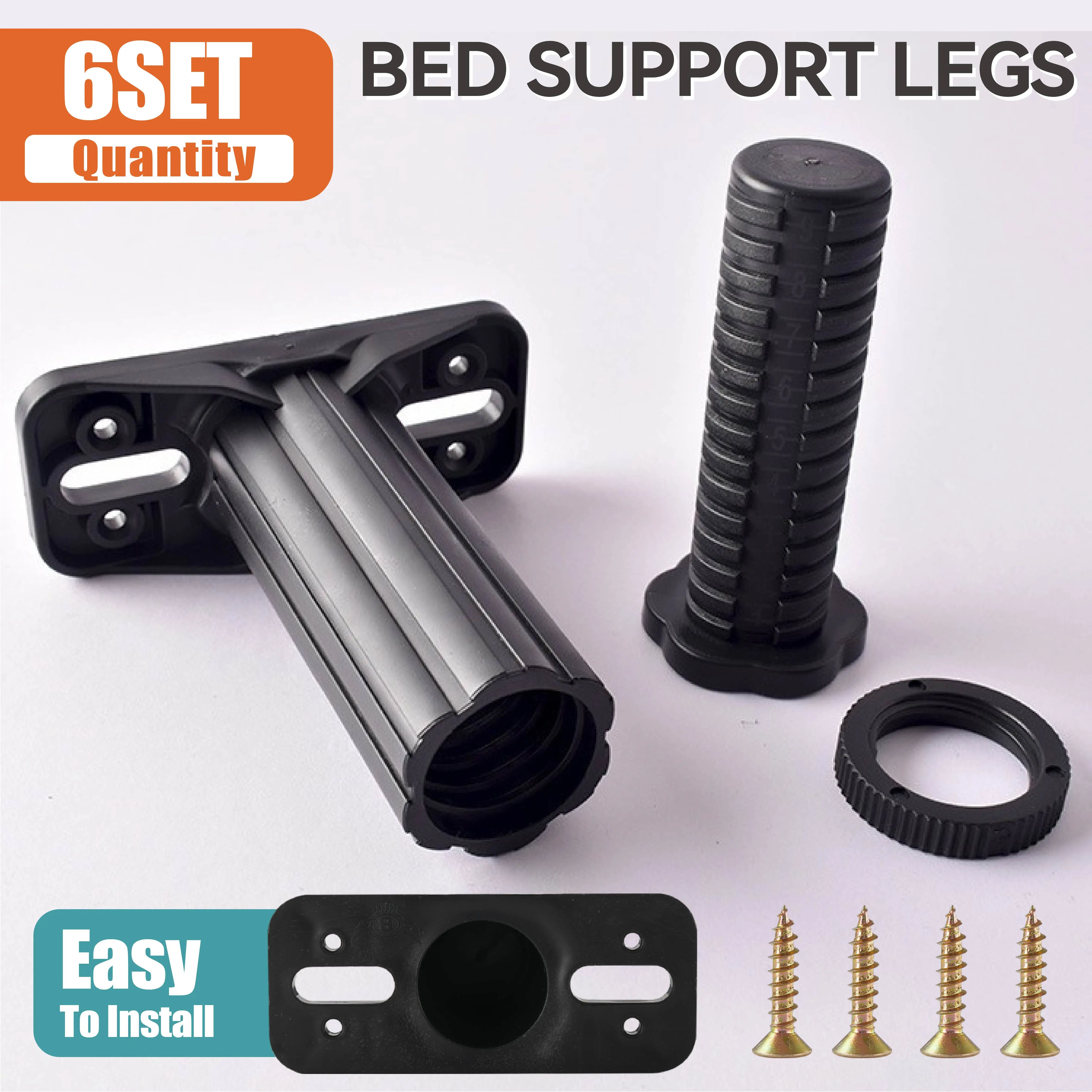 6set Adjustable Bed Frame Support Legs, Height Range 4.7in-7.4in, 6in-10.6in, 7in-12in, Universal, Suitable For King And Queen Size Beds, Easy To Install, No Electricity Required, Firm Support, With Screws, For Bed Frame, Cabinet, Shelf