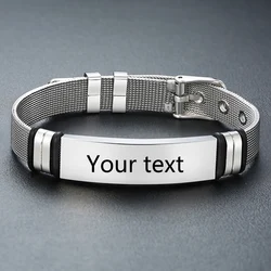 Punk Custom Name Engrave Logo Id Bracelets Net Band Trendy Stainless Steal Bracelet Men Friendship Bracelets Jewelry