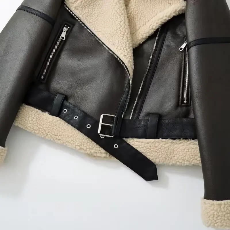 Faionable Thiened PU algodão Jaet feminino casual all-match casaco de couro com zíper solto sle longo casaco sve para jovens