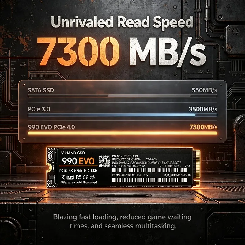 990 EVO M.2 2280 PCIe4.0 X4 NVMe SSD 7300MB/s TLC 3D NAND 500‑4TB High Speed Solid State Hard Disk for PS5 Gaming Desktop Laptop
