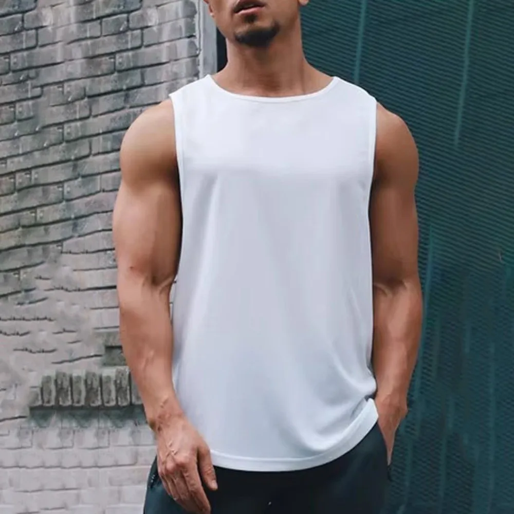 

Casual Sleeveless Sports Tank Top Quick Dry Loose Running Vest Round Neck Traceless Men Tops Vests Boy