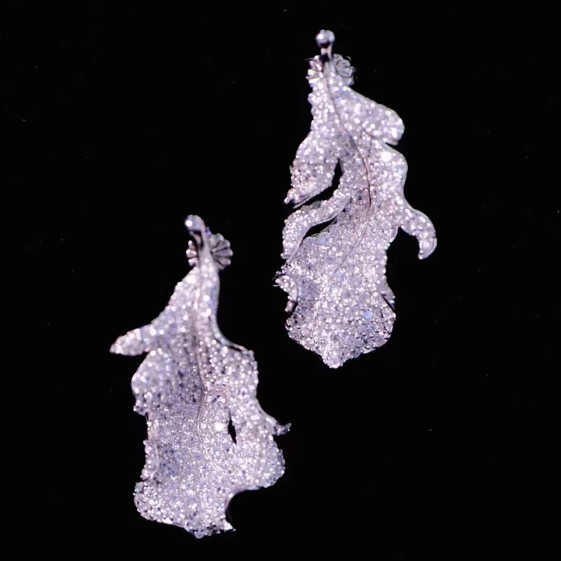 Leaf Earrings For Women Girl Female Gift Fine Jewelry 925Sterling Silver With Cubic Zircon Free Shipping