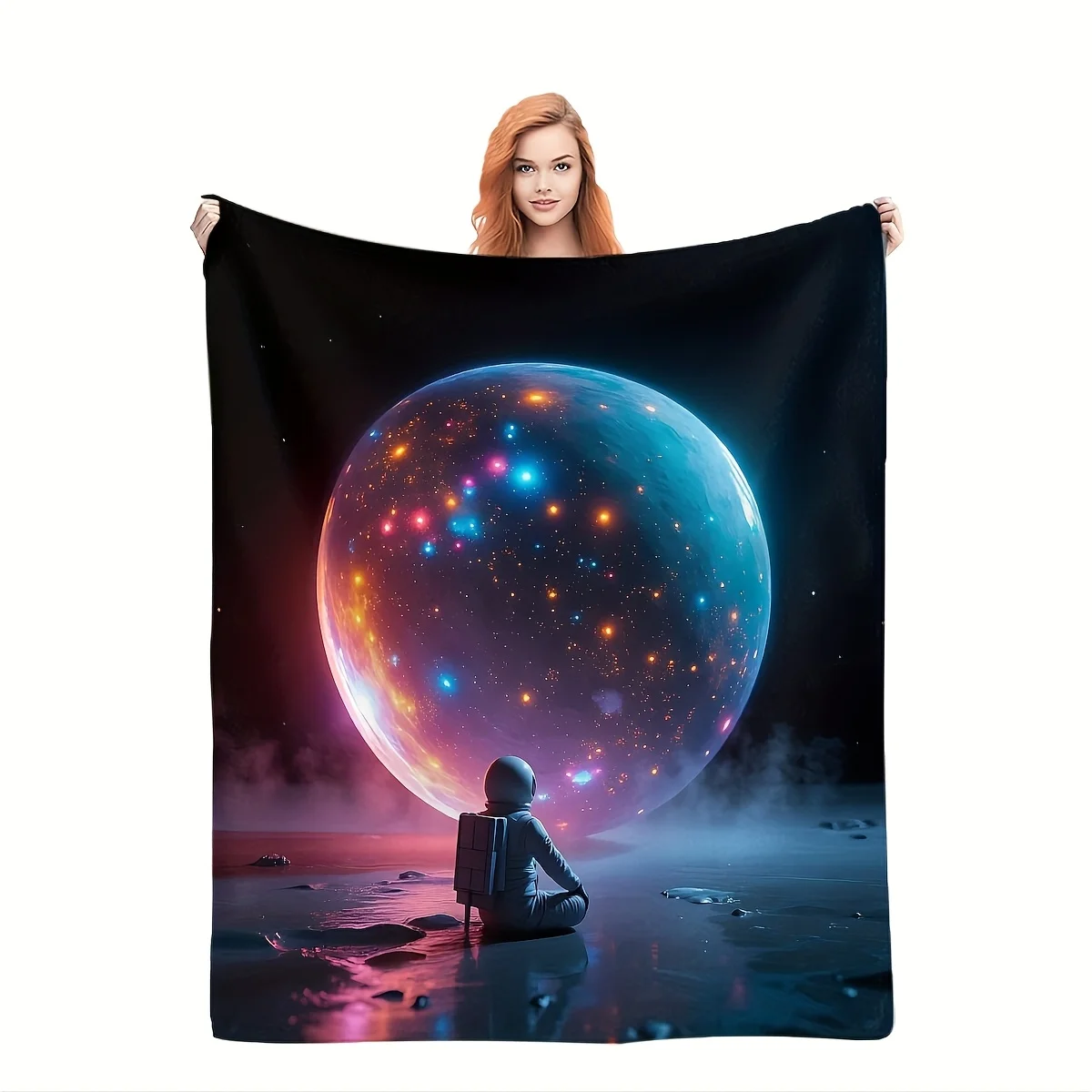1 manta espacial de franela para astronauta, manta suave de felpa de galaxia y nebulosa con astronauta y planetas, colcha para todas las estaciones, sofá