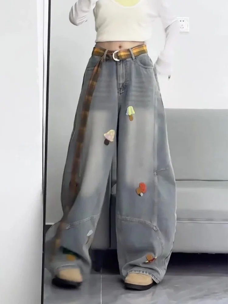 

High Waist Wide Leg Jeans Women's Retro American Sle Knife Denim Pants Pear ape Body Slimming Straight Cut Trousers