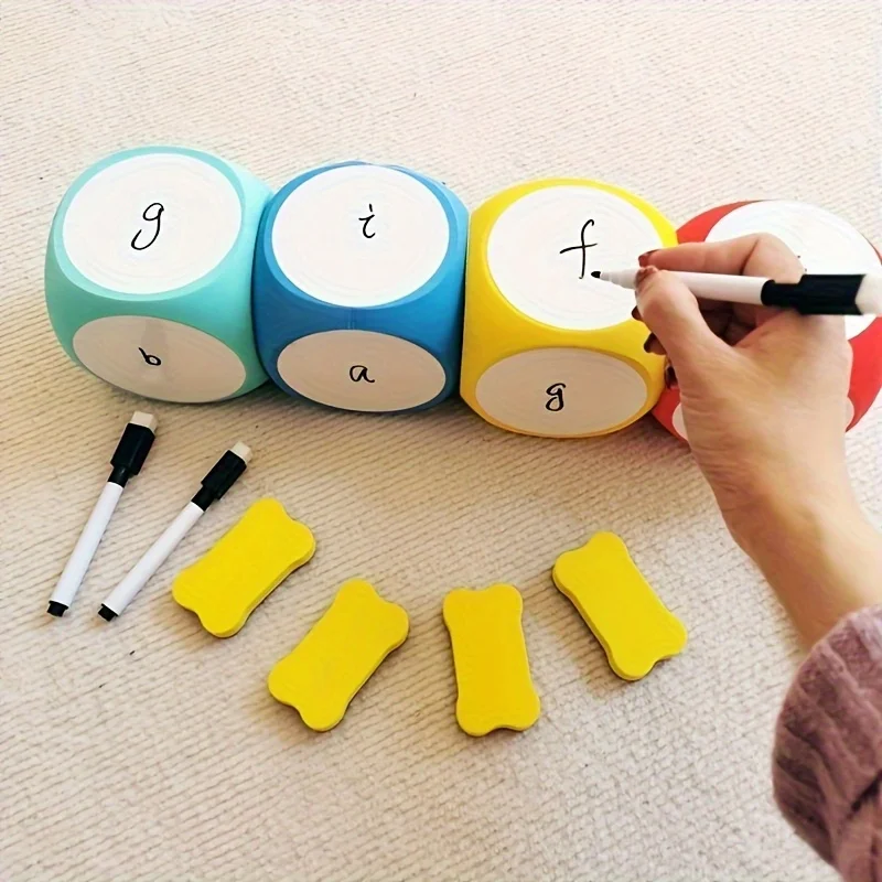 Erasable and Reusable EVA Whiteboard Dice Set with Eraser and Pen,Suitable for Math,English Skill Development Fun Classroom Prop
