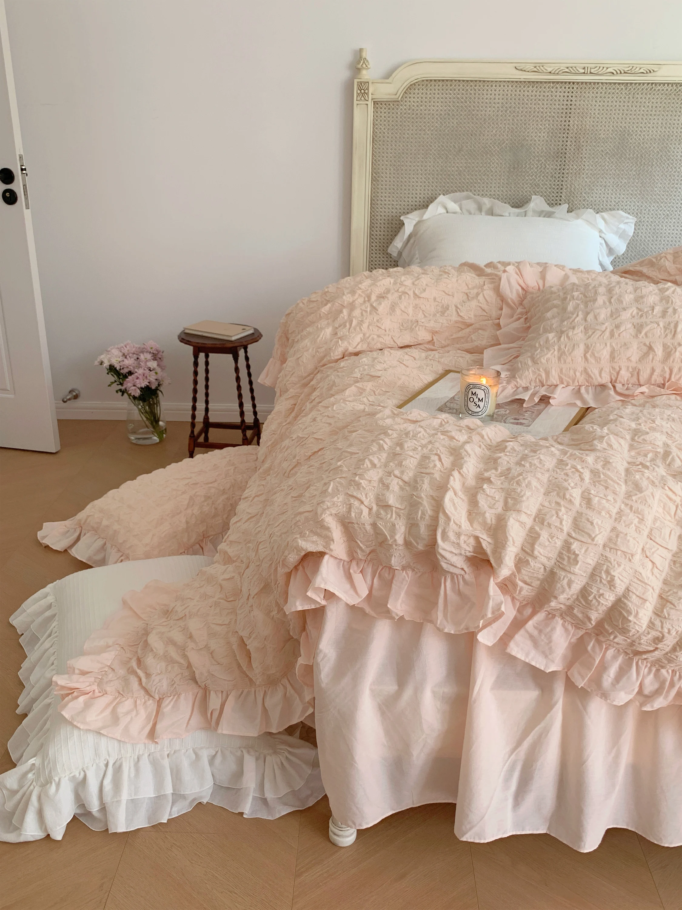 INS Korean Style Princess Style Seersucker All Cotton Washed Cotton Four-Piece Cotton Floral Duvet Cover