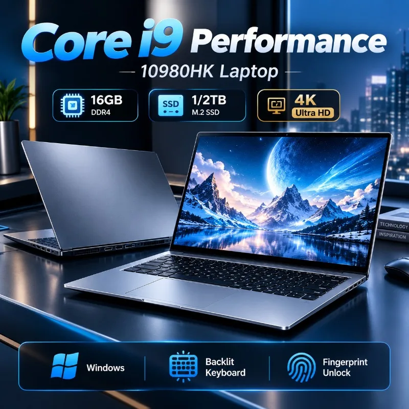 15.6' Gaming Laptop Computer Intel Core I9 10980HK Windows PC Gamer 16/32GB RAM Fingerprint Unlock Notebook PC Portable