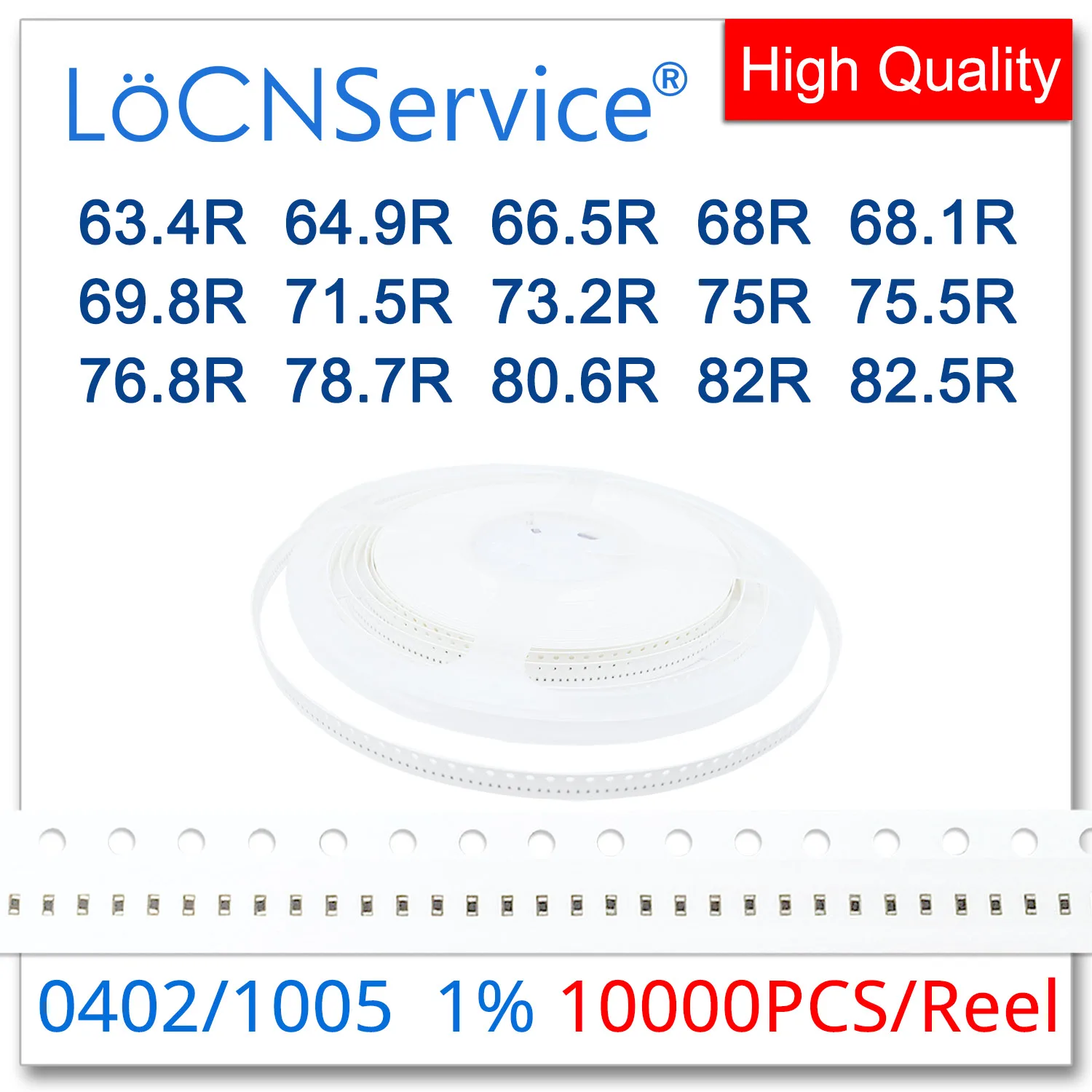 LoCNService 0402 1% 10000 шт. 63.4R 64.9R 66.5R 68R 68.1R 69.8R 71.5R 73.2R 75R 75.5R 76.8R 78.7R 80.6R 82R 82.5R 1005 Резистор