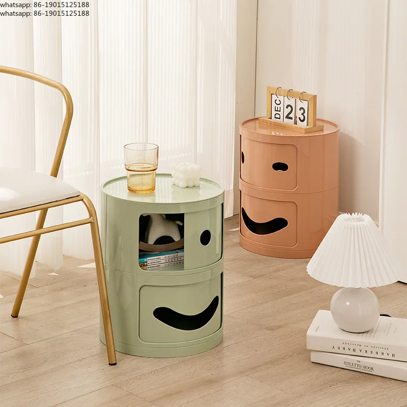 Small Bedside Table Simple Narrow Cabinet for Living Room Bedroom Round Mini Plastic Locker Multi-layer Locker