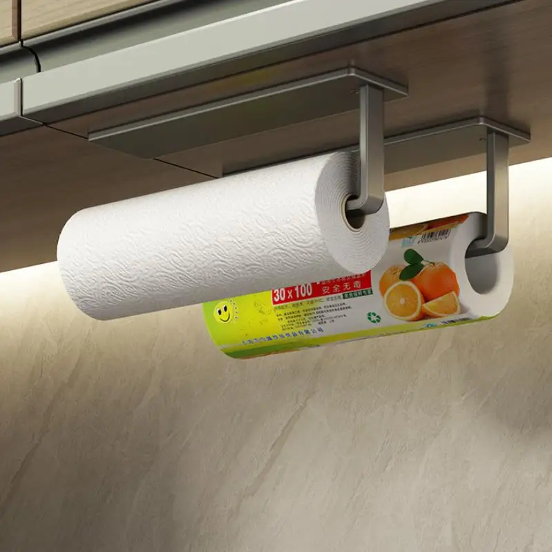 Wall Mounted Self-adhesive Bathroom Paper Towel Rack, Punch-free Roll Paper Holder For Kitchen Freshness Film Storage Rack