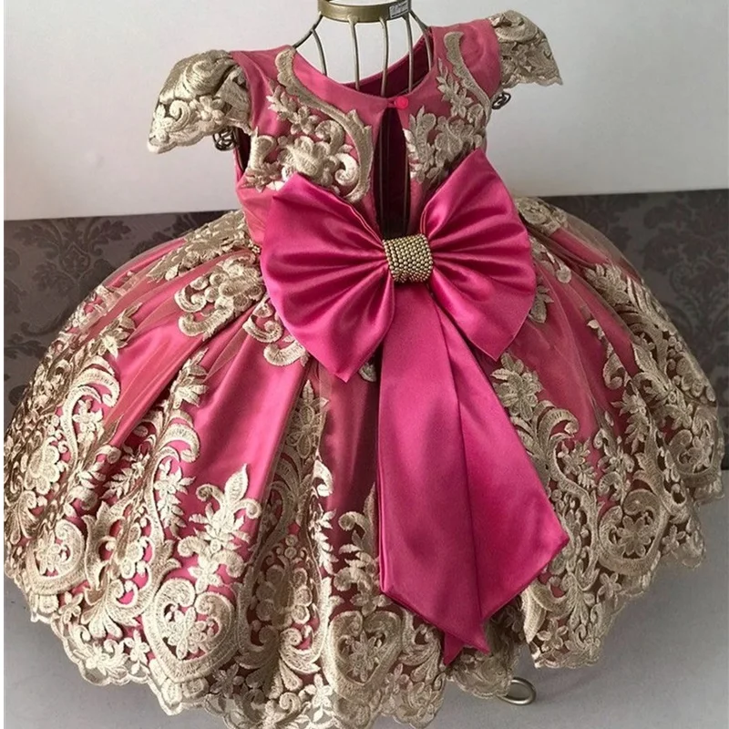 Kids Dresses for Girl Toddler Girl Flower Lace Princess Dresses Formal Evening Elegant Prom Gown Vintage Embroidery Luxury Dress