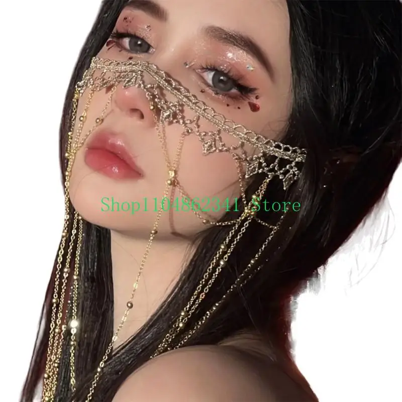 

652F Bohemian Face Curtain Half Face Jewelry Stage Performances Fringed Headpiece