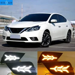 LED DRL daytime running light for Nissan Sylphy sentra 2016-2018 yellow turn signal, blue night light, wireless switch