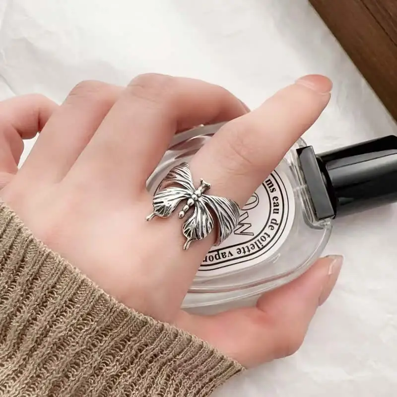 

Твердое серебряное кольцо S925, женское кольцо с бабочкой, кольцо открытого размера