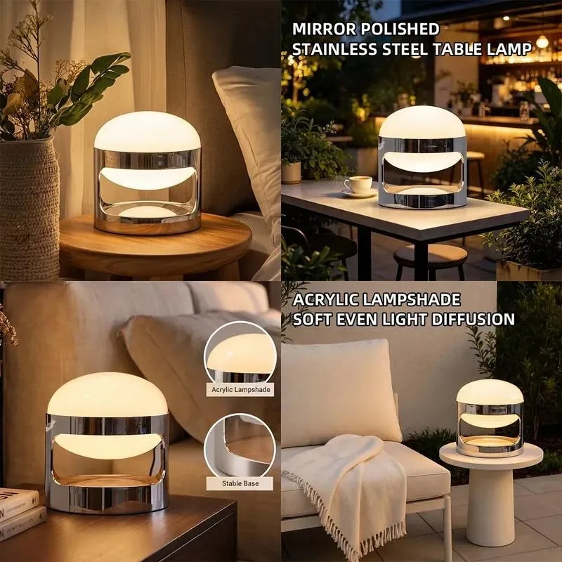 for Modern stainless steel LED desk lamp 3000K night light acrylic round lampshade dimmable switch control bedroom hotel